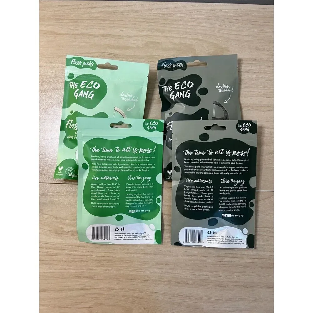 4 PACKS- The Eco Gang Floss Picks 40 PC Ea, Mint Charcoal Double Threaded Plant‎